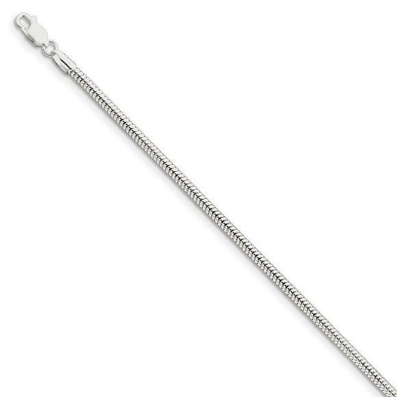 3mm Sterling Silver Solid Round Snake Chain Bracelet 8 Inch